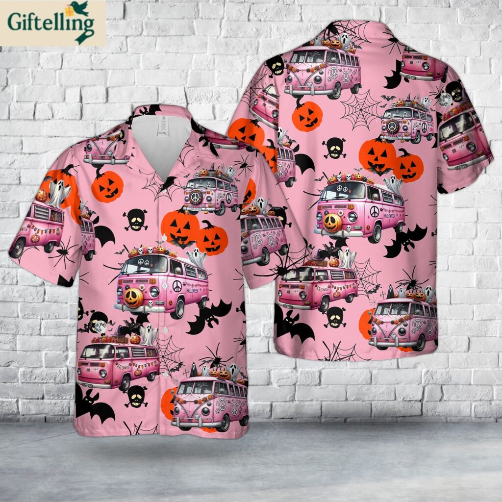 Pink Halloween Van Hawaiian Shirt 1