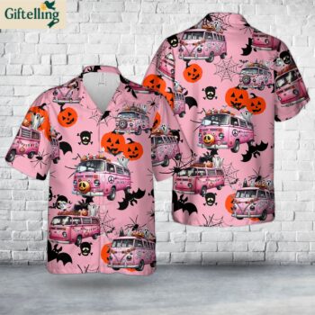 Pink Halloween Van Hawaiian Shirt 1