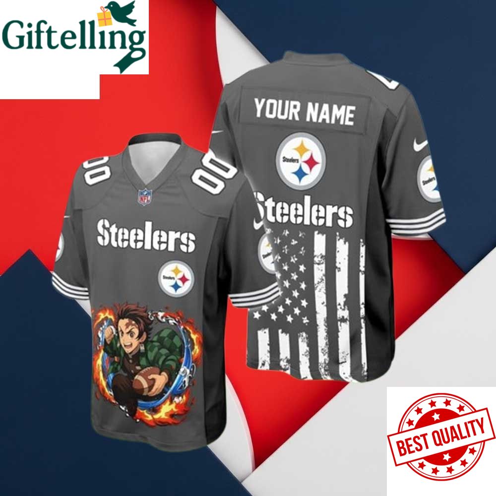 Pittsburgh Steelers Demon Slayer Kamado Tanjiro Football Jersey