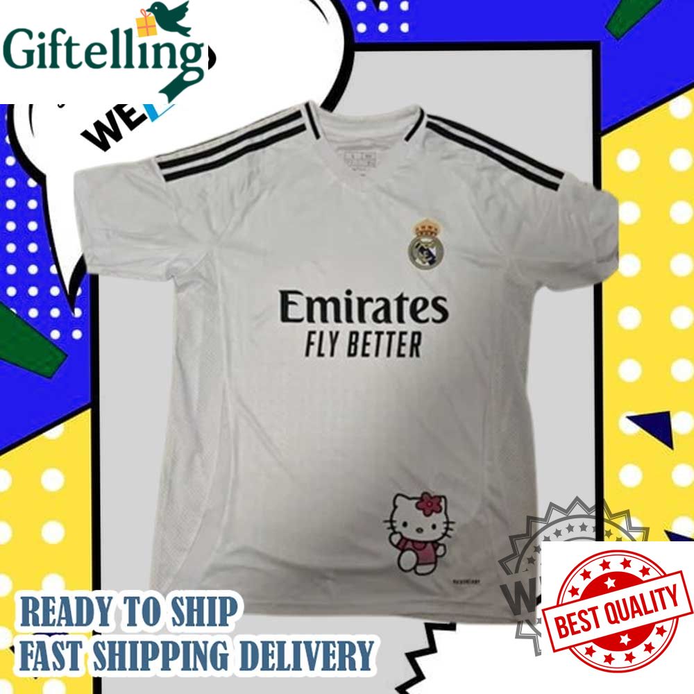 Ronaldo 7 Real Madrid Jersey With Hello Kitty Patch Cute Classic Football Shirt