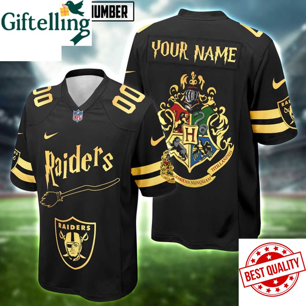 Raiders Nfl Harry Potter Hogwarts Black Gold Magic Custom Football Jersey