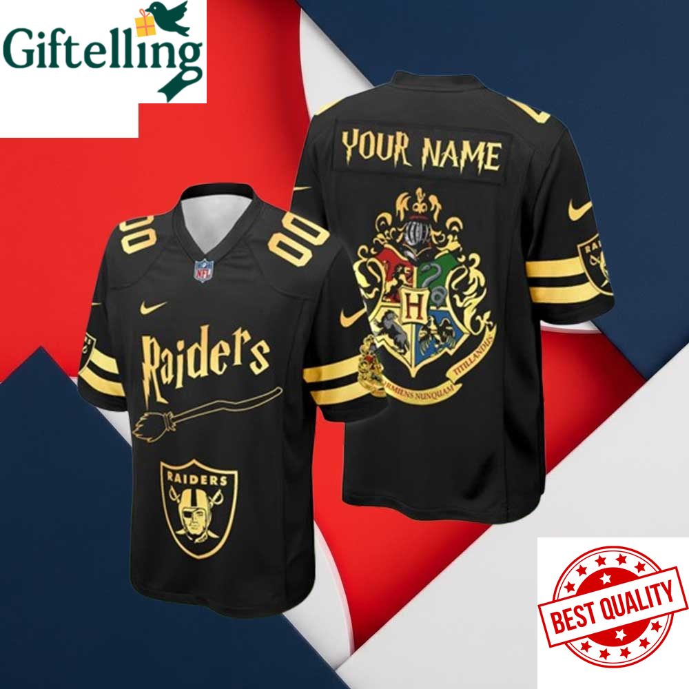 Raiders Nfl Harry Potter Hogwarts Black Gold Magic Custom Football Jersey