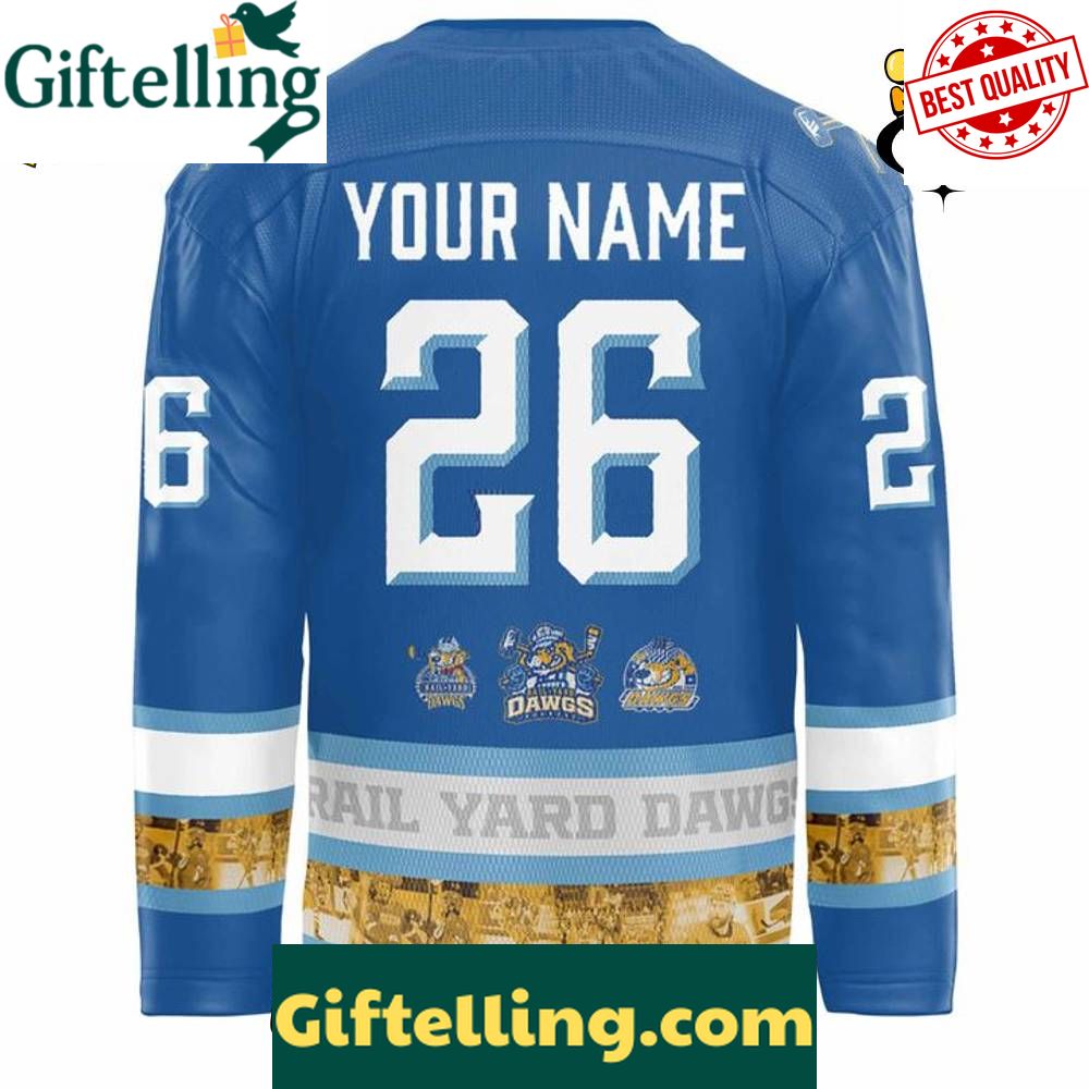 Roanoke Rail Yard Dawgs 10th Season Custom Hockey Jersey  Blue