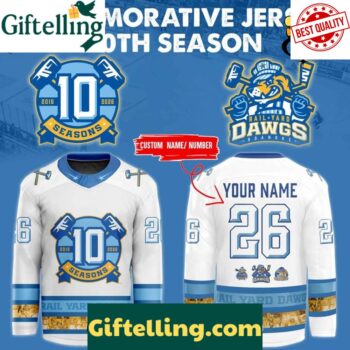 Roanoke Rail Yard Dawgs 10th Season Custom Hockey Jersey White