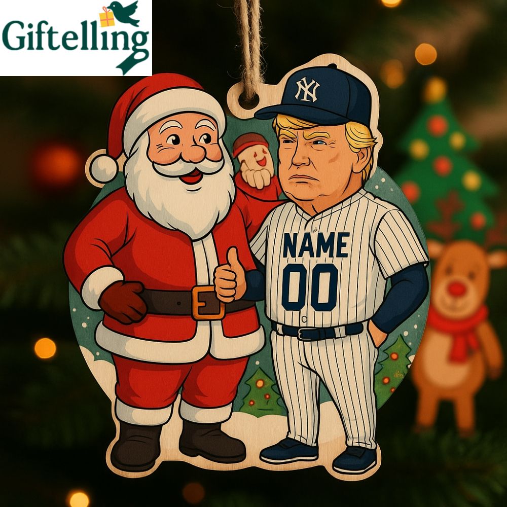 Santa Claus And Trump New York Yankees Christmas Ornament Custom Name