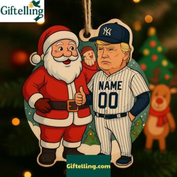 Santa Claus And Trump New York Yankees Christmas Ornament Custom Name