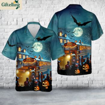 School Bus Halloween Hawaiian Shirt 1