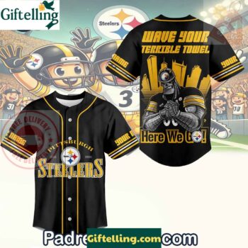 The Pittsburgh Steelers Wave Your Terrible Towel Here We Go Baseball Jersey Outfit