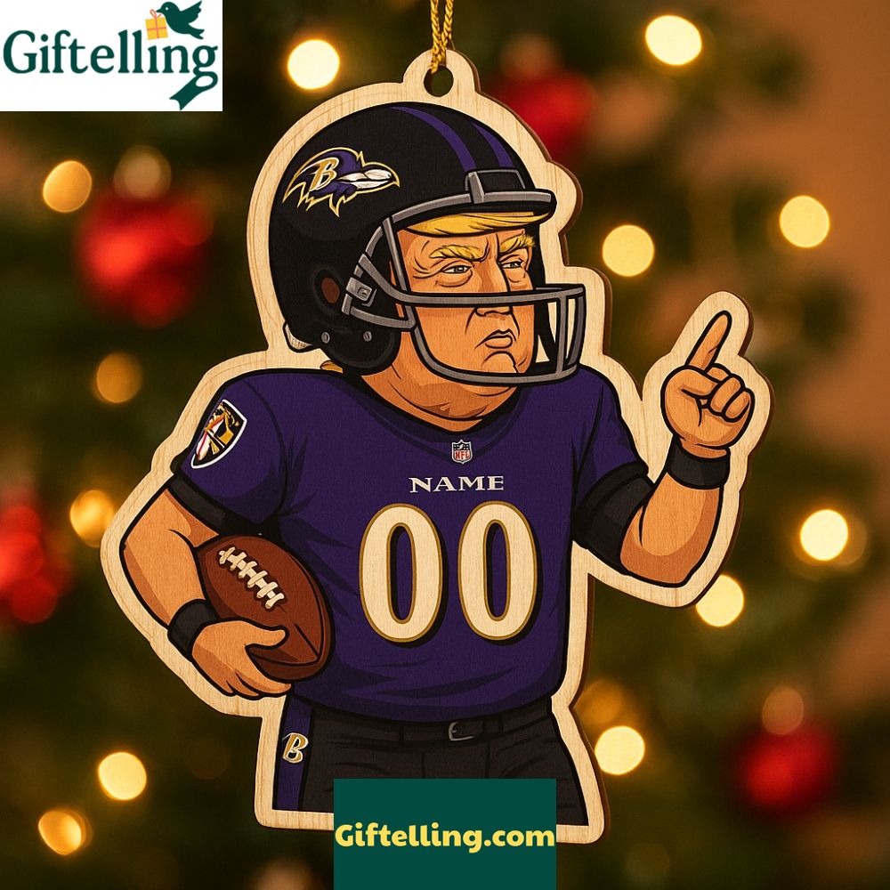 Trump Football Baltimore Ravens Wooden Ornament Funny Nfl Christmas Decor