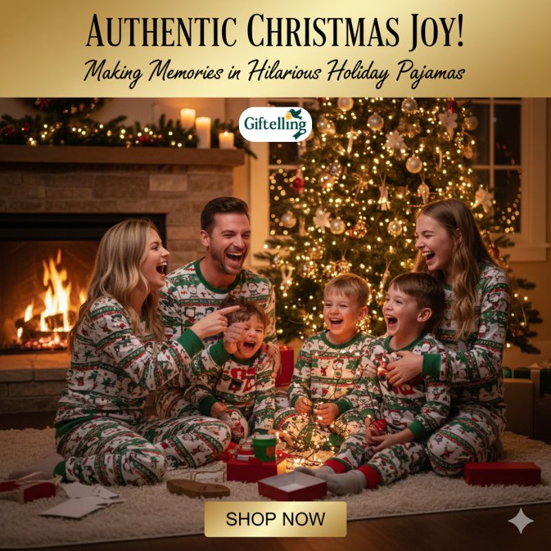 Genuine family laughter and authentic Christmas moments created by wearing funny holiday pajamas together on Christmas morning