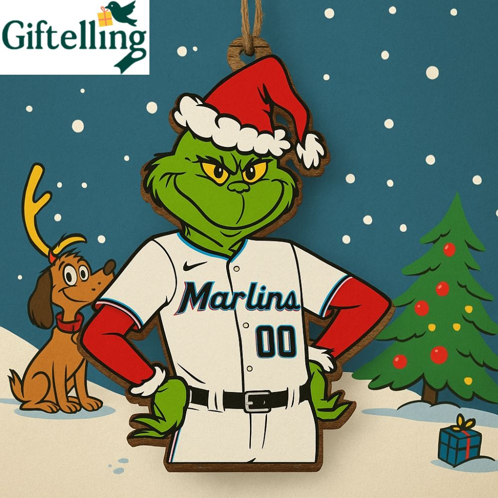 The Grinch Miami Marlins Wooden Ornament Custom Name And Number Christmas Decoration