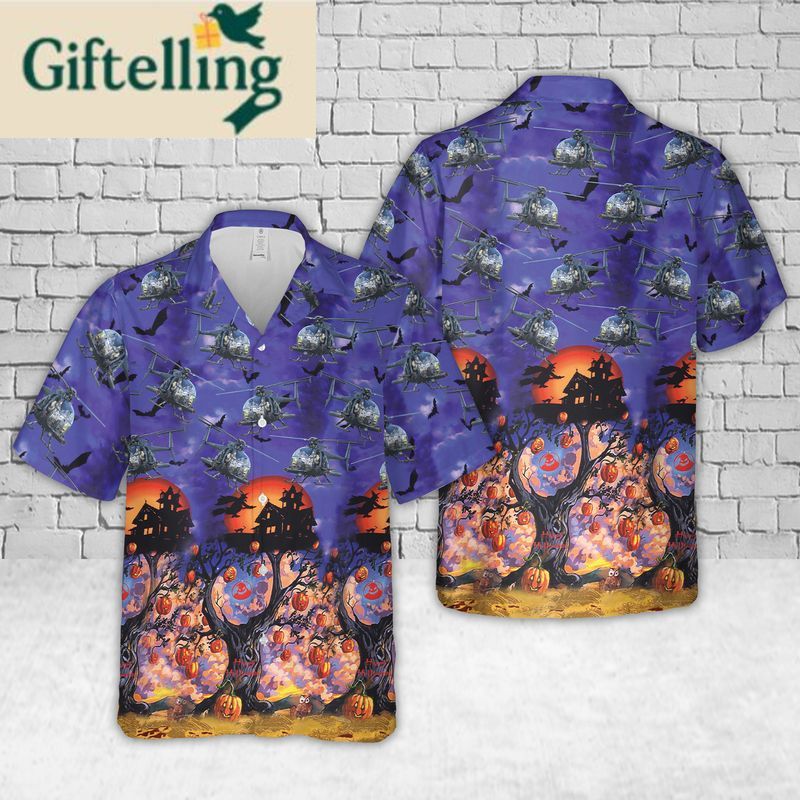 U.S Army Bell OH 58 Kiowa Halloween Hawaiian Shirt 1