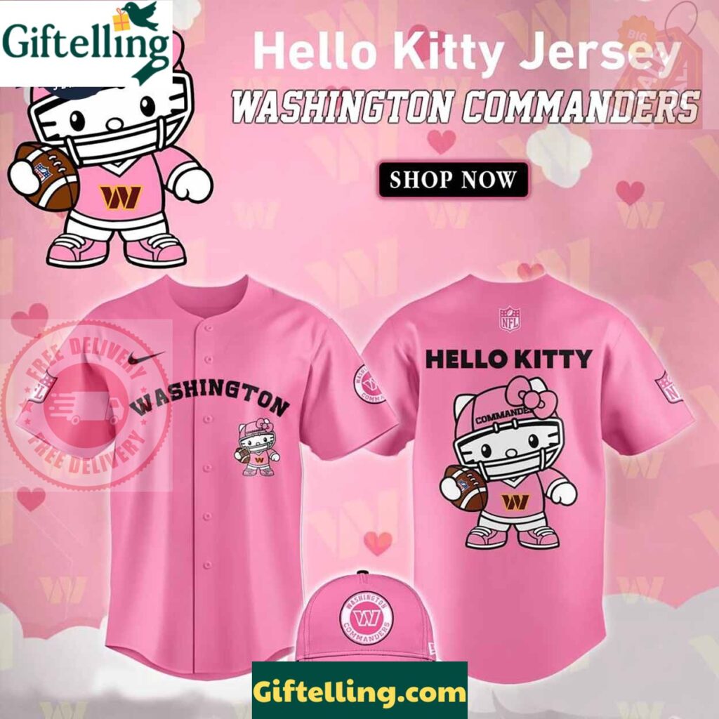 Washington Commanders Hello Kitty Pink NFL Baseball Jersey