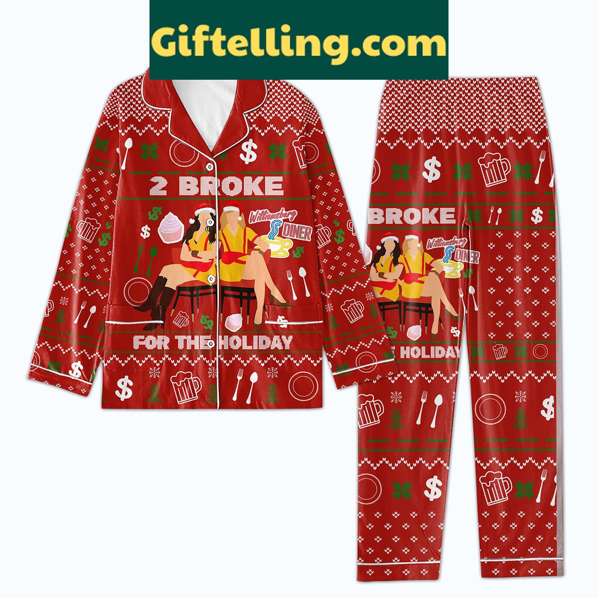 2-broke-for-the-holidays-pajamas-set-funny-christmas-sleepwear-2 2 Broke For The Holidays Pajamas Set