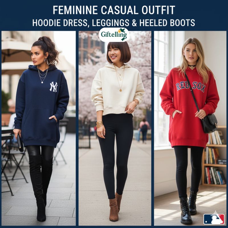 Elevated casual outfit featuring MLB hoodie paired with tailored pants leather sneakers and blazer