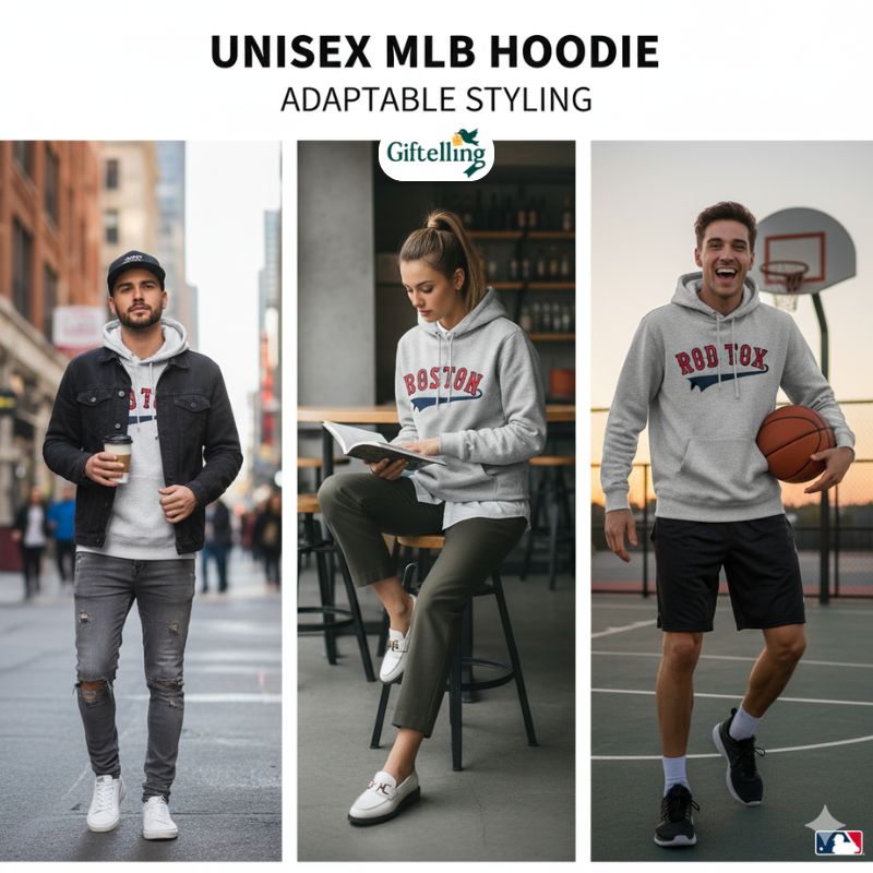 Versatile unisex MLB hoodie showing adaptable styling for different occasions and settings