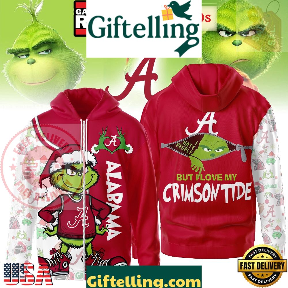 Alabama Crimson Tide NCAA Funny Grinch Football Unisex Zip Hoodie