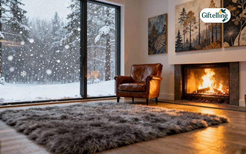 Modern living room featuring custom canvas wall art with nature-inspired designs