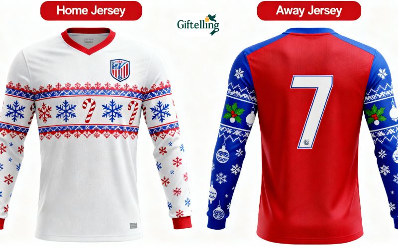 Home and away Christmas baseball jerseys showing white and colored design variations