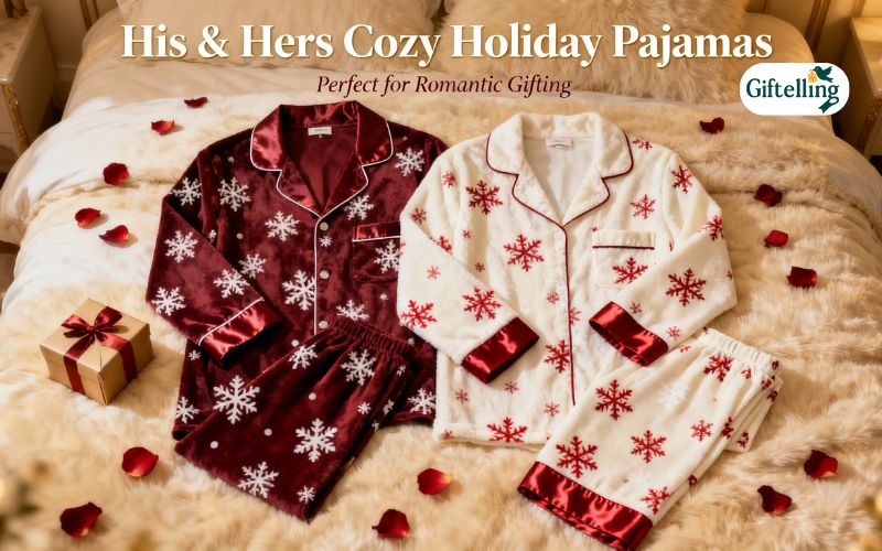 Matching couples cozy pajama sets showing coordinated designs for romantic holiday gifting