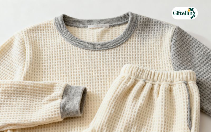 Thermal waffle-knit cozy pajama set showing textured fabric and warm winter sleepwear design