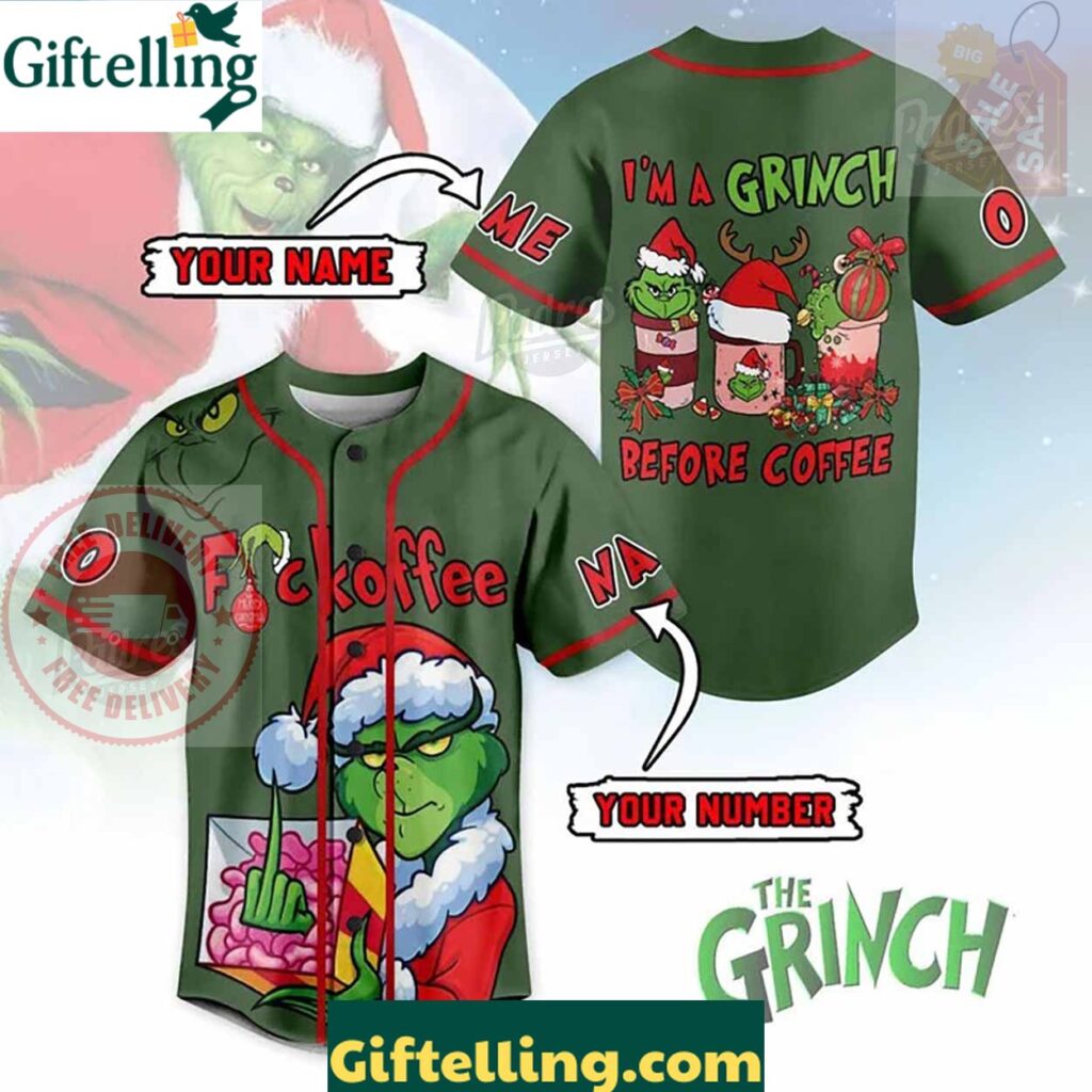 Custom Fuckoffe I’m A Grinch Before Coffee Baseball Jersey
