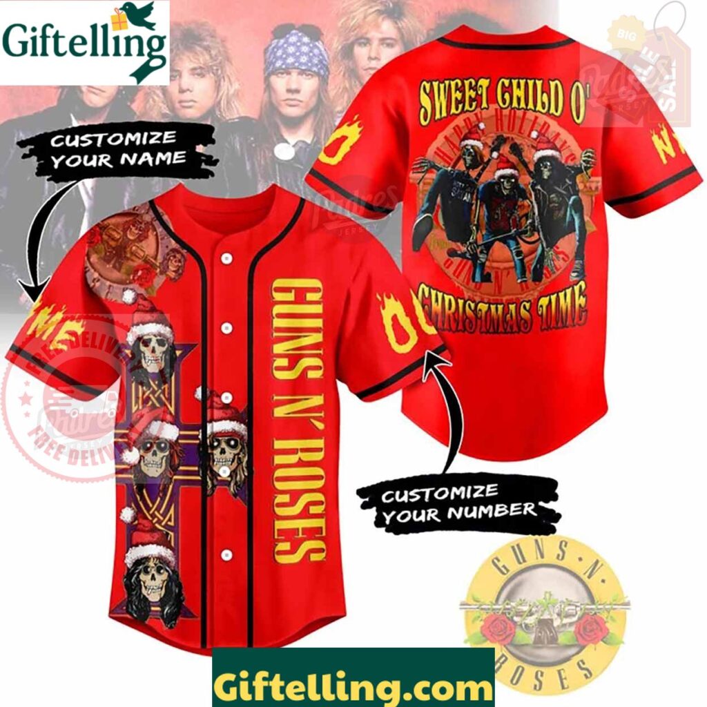Guns N’ Roses Skull Design Red Christmas Baseball Jersey