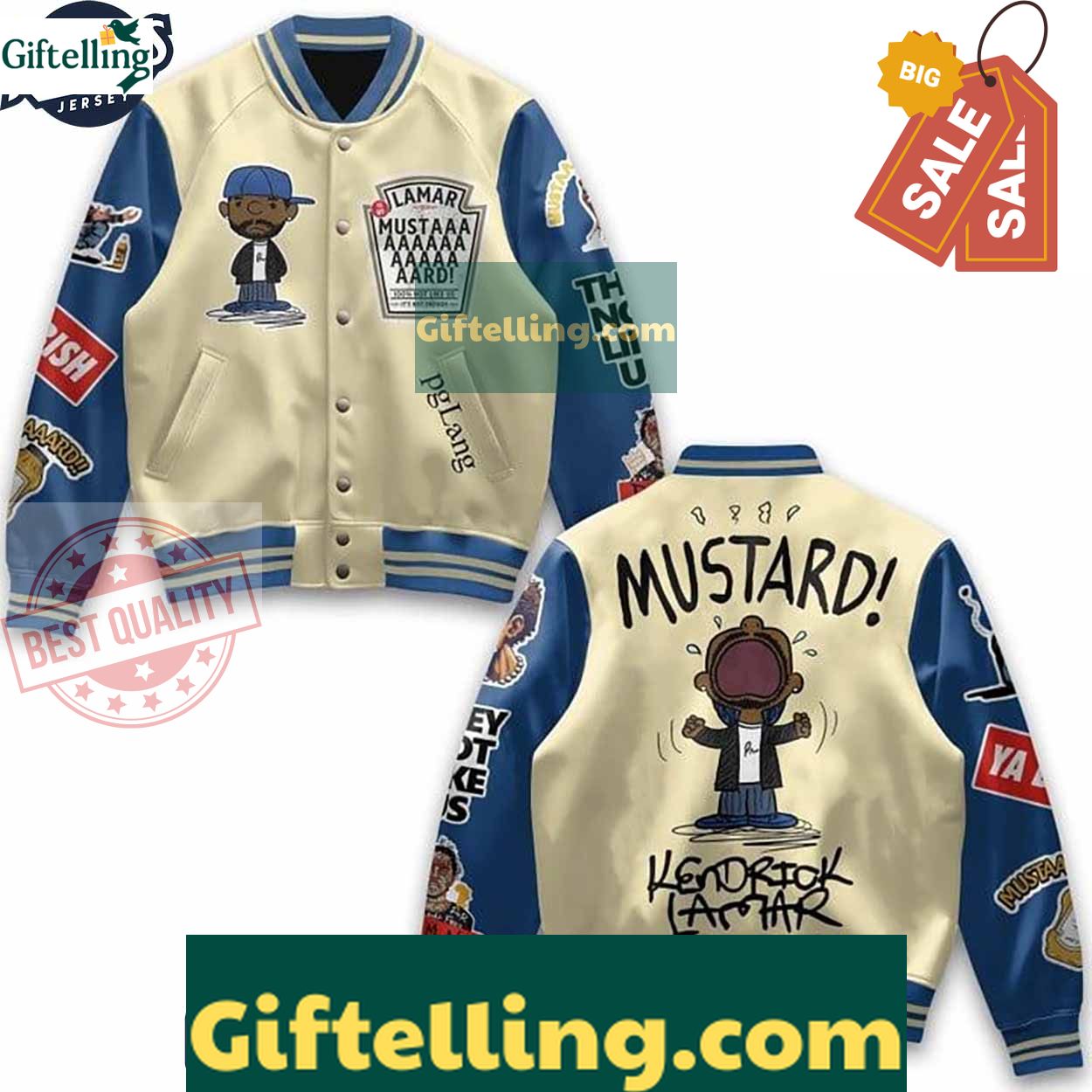 Kendrick Lamar Mustard Baseball Jacket Outfit MLB Gift 1 Kendrick Lamar Mustard Baseball Jacket Outfit MLB Gift
