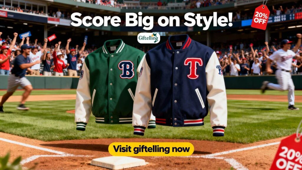 Trendy MLB baseball jacket with team design in festive Black Friday and Christmas