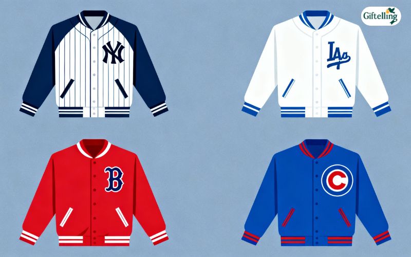 Iconic MLB team baseball jackets featuring Yankees, Dodgers, Red Sox, and Cubs designs