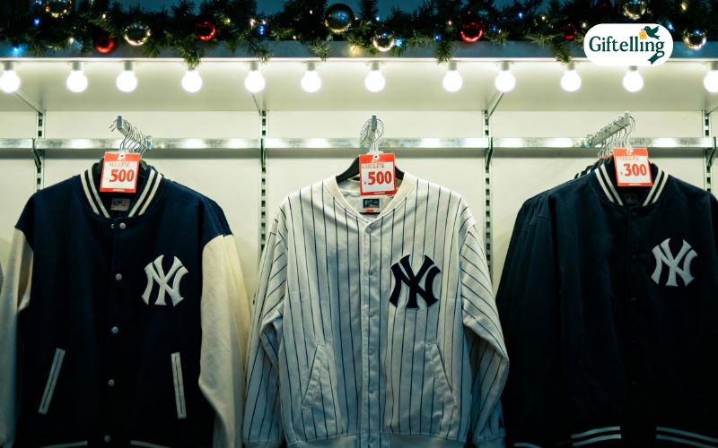 MLB baseball jackets collection displayed during Black Friday sale with various team designs and discount tags
