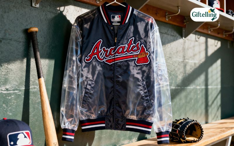 Stylish MLB bomber jacket featuring embroidered team logo and modern athletic design