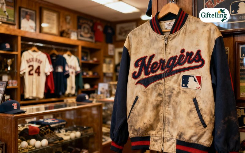 Athletic MLB track jacket showing performance fabric and sporty team design features