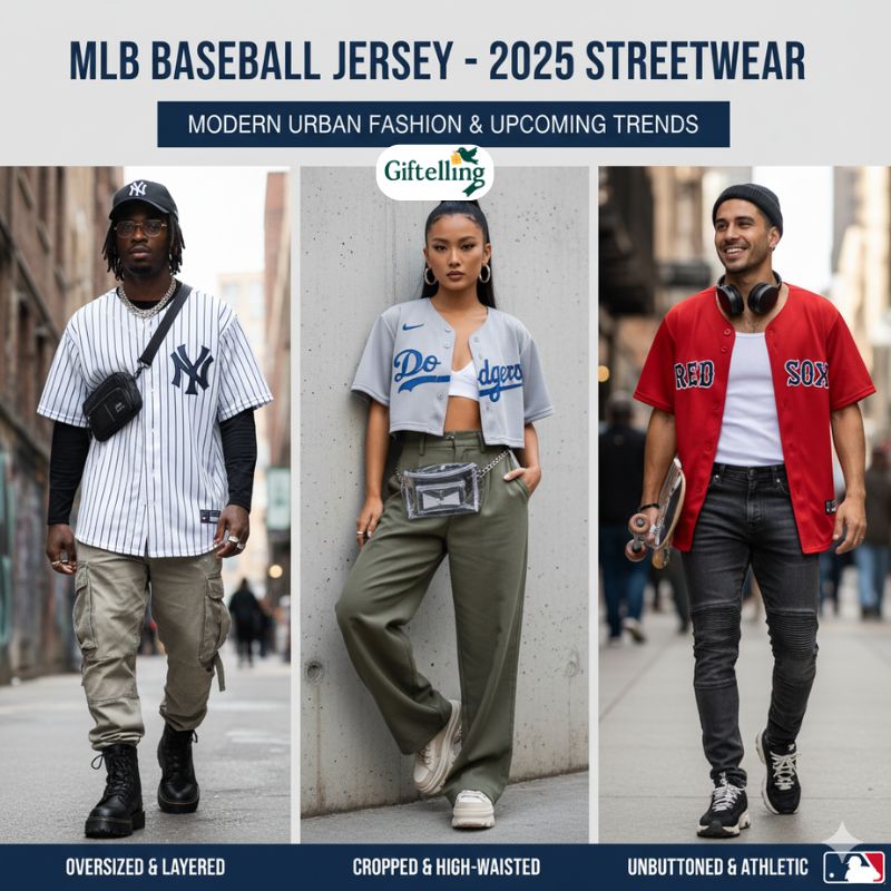 MLB baseball jersey styled as streetwear fashion outfit with modern urban styling 2025 trends