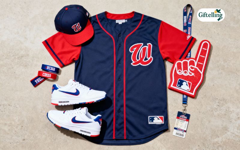 Complete game day outfit featuring MLB jersey coordinated with hat, shoes, and fan accessories