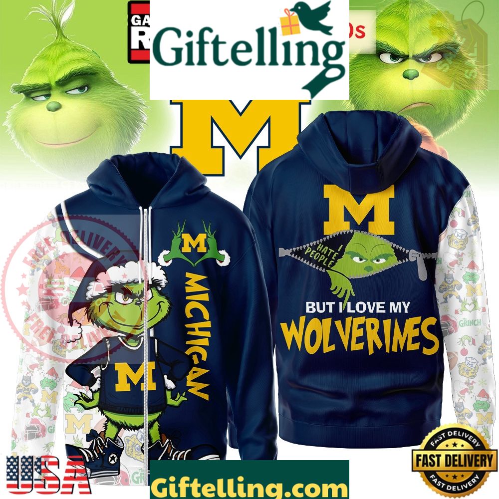NCAA Michigan Wolverines Funny Grinch Football 2025-2026 Zip Hoodie Shirt