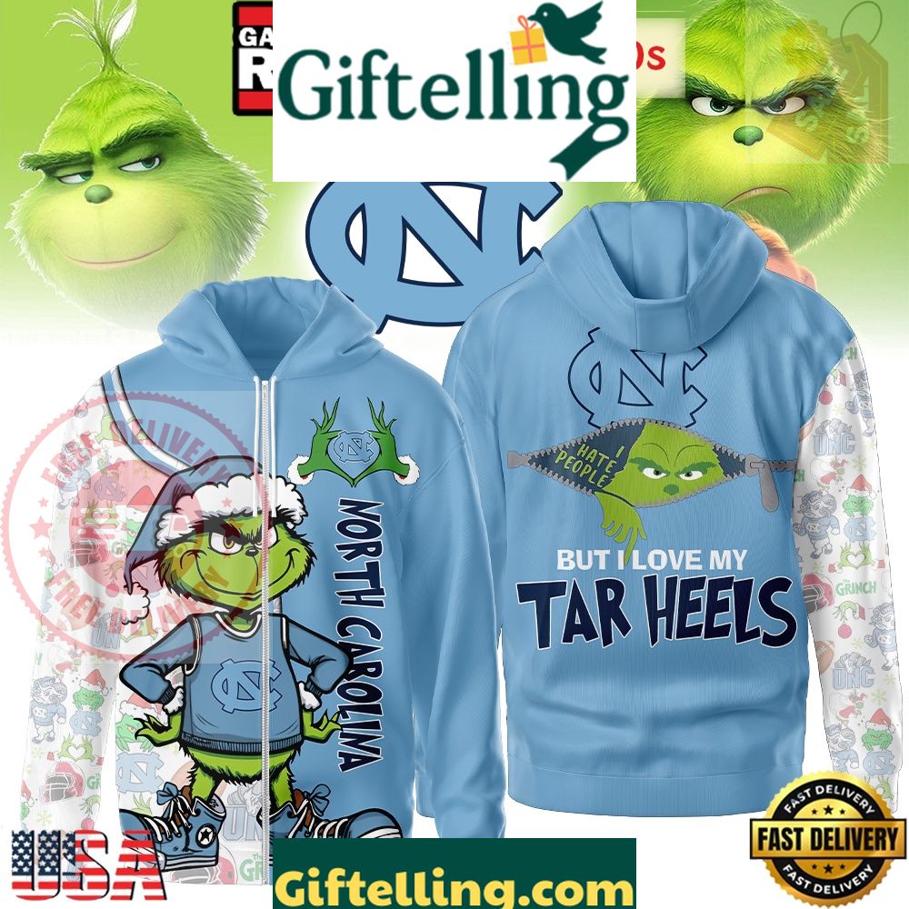 NCAA North Carolina Tar Heels Funny Grinch Football 2025-2026 Zip Hoodie Shirt
