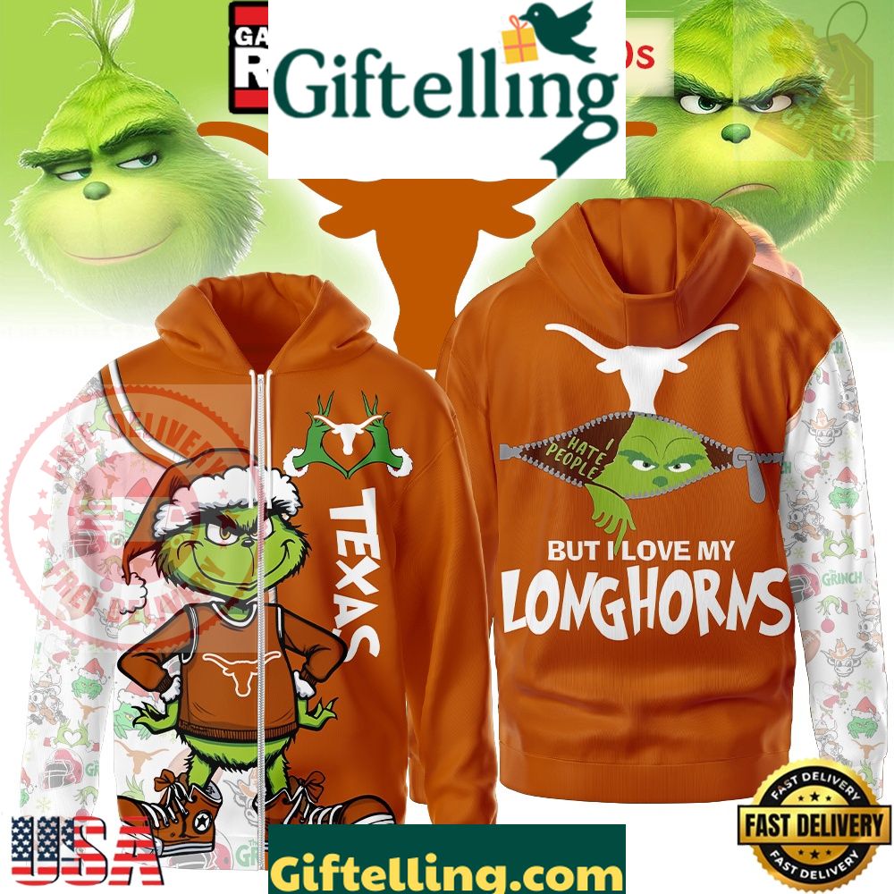 NCAA Texas Longhorns Funny Grinch Football 2025-2026 Zip Hoodie Shirt