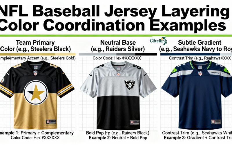 Color coordination examples for NFL baseball jersey layering combinations