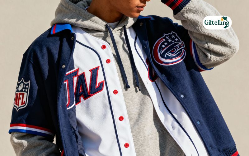 NFL baseball jersey layered with hoodie showing stylish mix and match combination