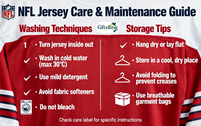 NFL jersey care and maintenance guide showing proper washing and storage techniques