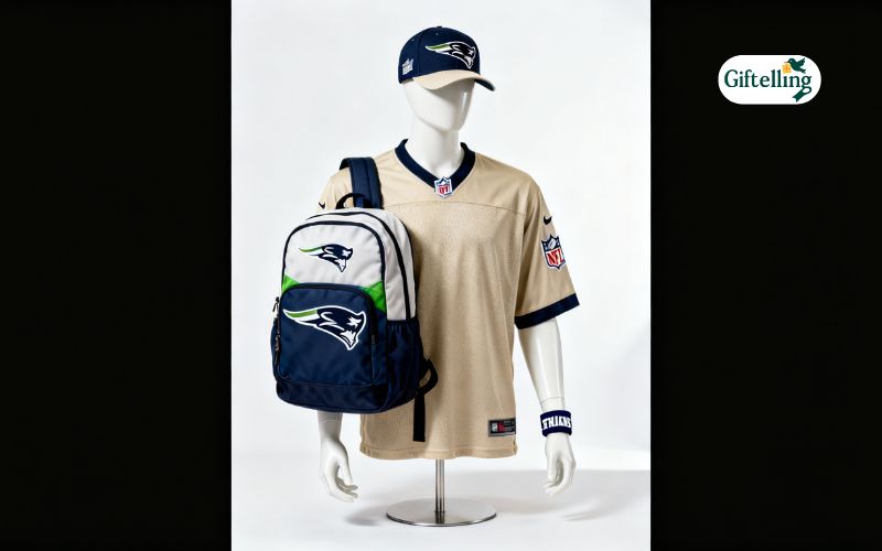 NFL jersey outfit accessories showing bags, headwear, and complementary styling details