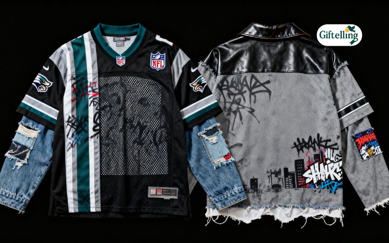 NFL jersey styled as streetwear showing transition from stadium to urban fashion