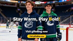 Cool NHL hockey hoodie with team logo and icy Christmas shopping banner