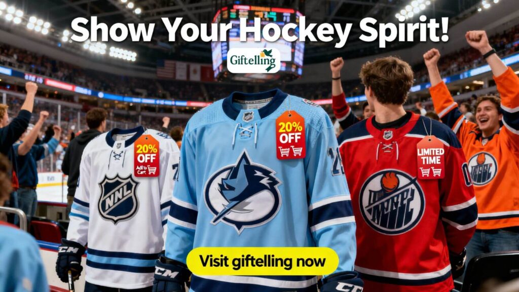 NHL hockey jersey Black Friday banner with special deals and winter sports vibe