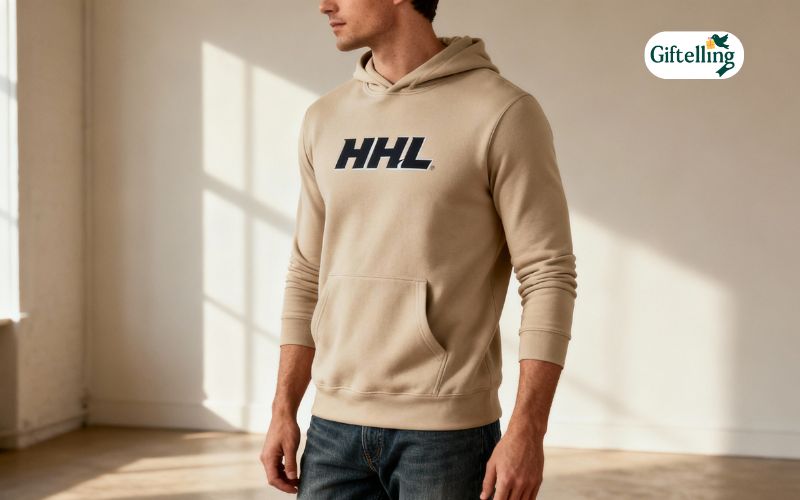 Proper NHL hoodie fit demonstration showing correct sleeve length and comfortable proportions