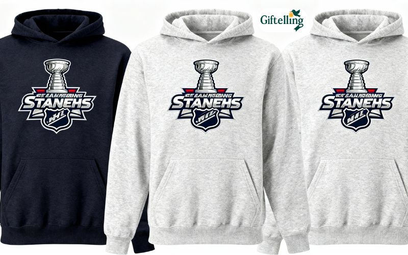 Stanley Cup champion team NHL hoodies displayed showing recent winner logos and championship pride