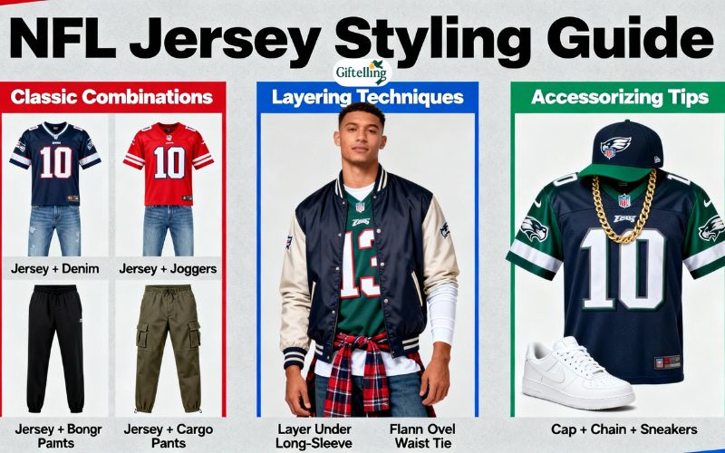 NFL jersey styling guide showcasing various outfit combinations and wearing techniques