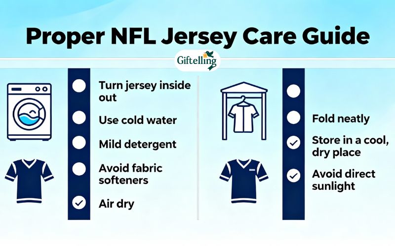 Proper NFL jersey care showing washing and storage techniques for longevity
