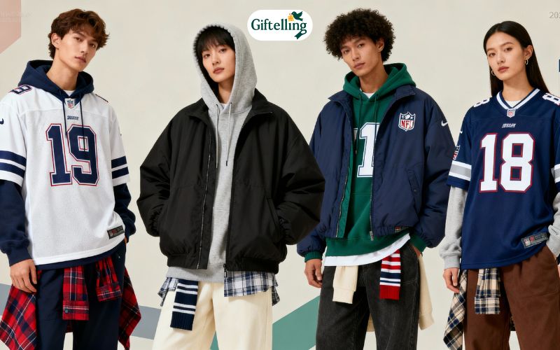 Official NFL jerseys displayed with various styling options for 2025 fashion trends